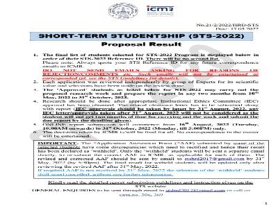 Approval of student study for ICMR